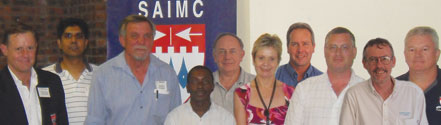 [L to R]: Johan van Jaarsveldt (president SAIMC), Vinesh Maharaj, Hennie Prinsloo, Paul Sikhakhane, John Owen-Ellis, Jane van der Spuy, Eddie Mohlmann, John de Castro, Kevin McElroy and Dean Trattles